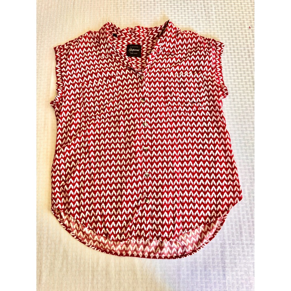 Jachs Girlfriend Womens XL Red White Geometric Print Sleeveless Rayon Blouse